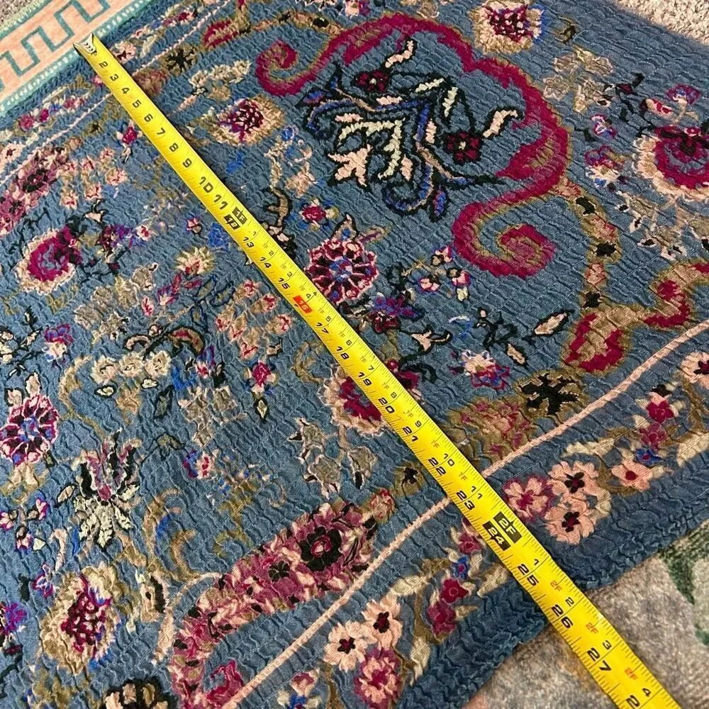 Wrap Scarf Womens One Size Blue Red Wool Blend Floral Print Crinkled Stretch